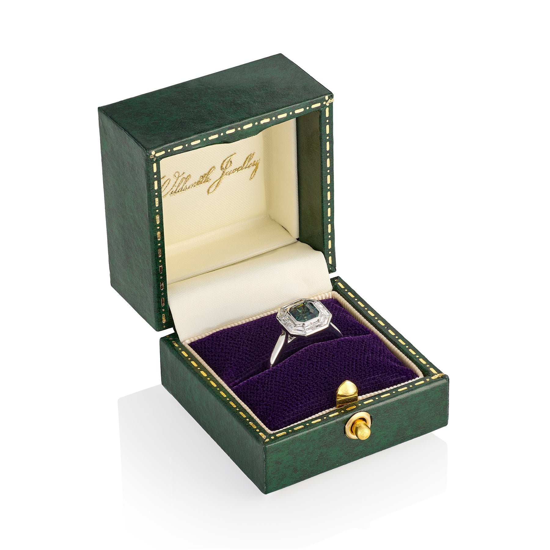 Art Deco Green Sapphire & Diamond Ring, Platinum