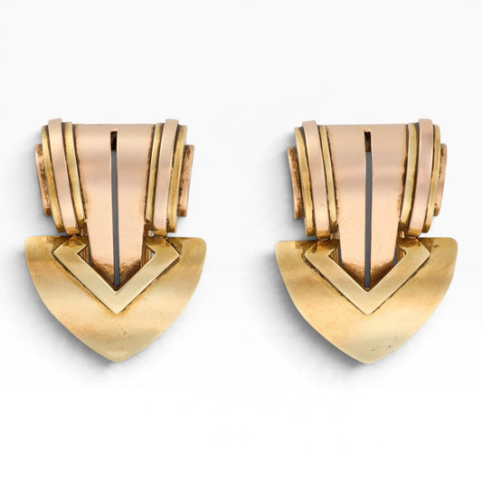 Tiffany & Co. 14ct Two-Tone Gold Arrow Dress Clips, c.1940