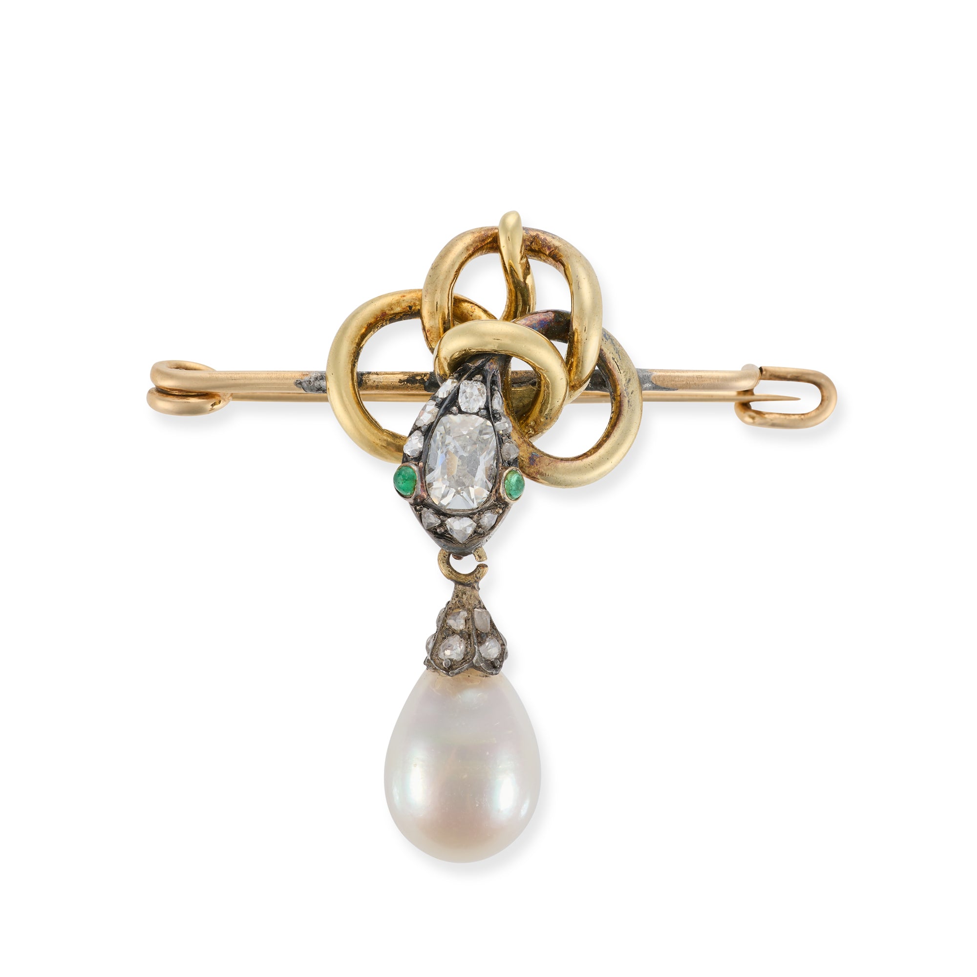 Victorian Diamond, Emerald & Pearl Brooch