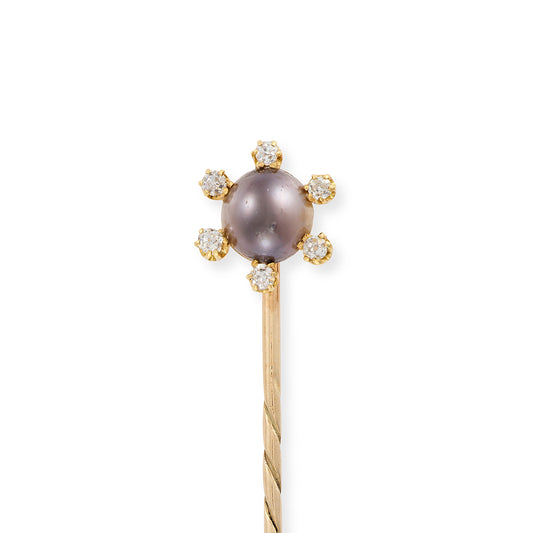 Victorian Tahitian Pearl and Diamond Stickpin - Wildsmith Jewellery