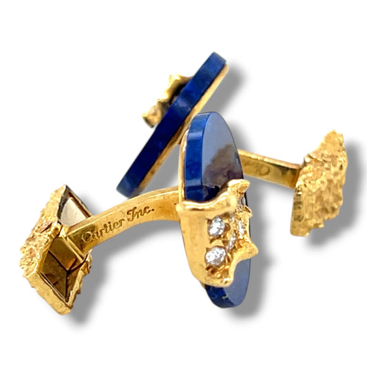 18ct Lapis Lazuli & Diamond Cufflinks by Cartier - Wildsmith Jewellery