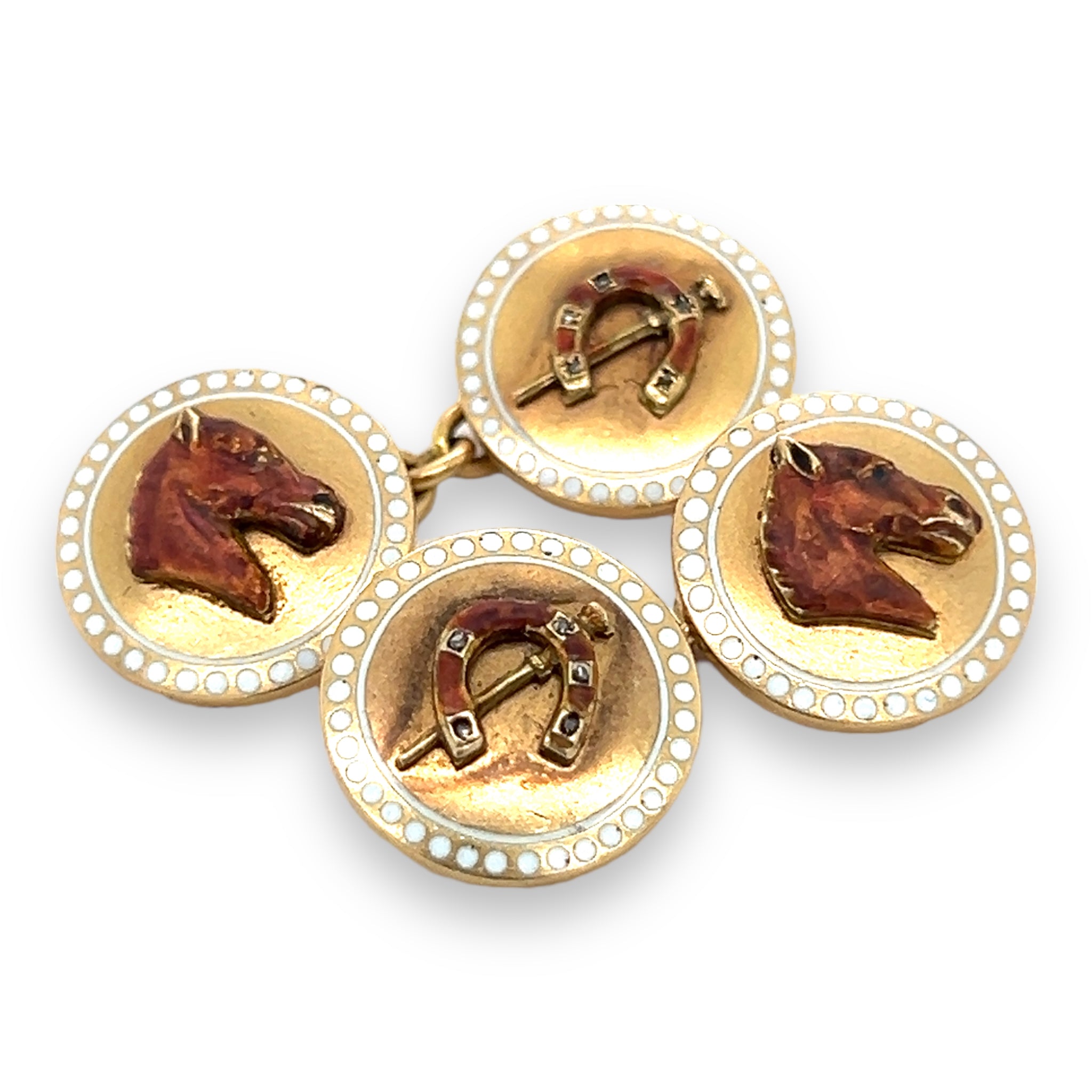 Victorian 18ct Gold & Enamel Equestrian Cufflinks - Wildsmith Jewellery