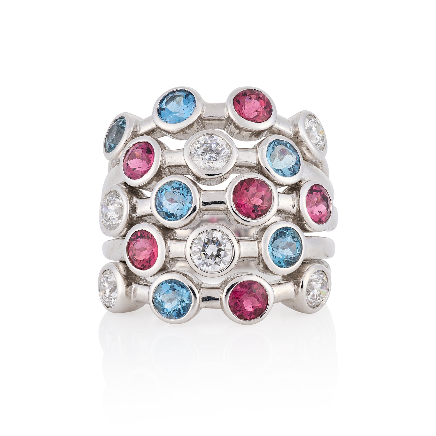 Five Row Tourmaline and Diamond Bubble Ring - Wildsmith Jewellery