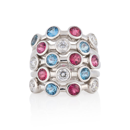 Five Row Tourmaline and Diamond Bubble Ring - Wildsmith Jewellery