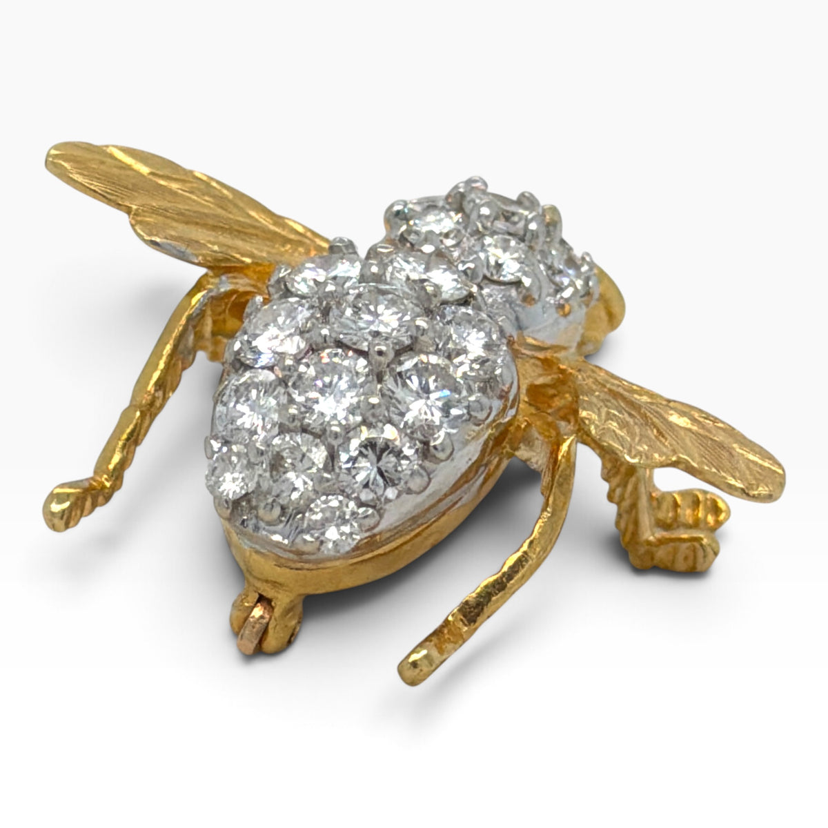 Vintage Herbert Rosenthal 18ct Gold Diamond & Ruby Bee Brooch