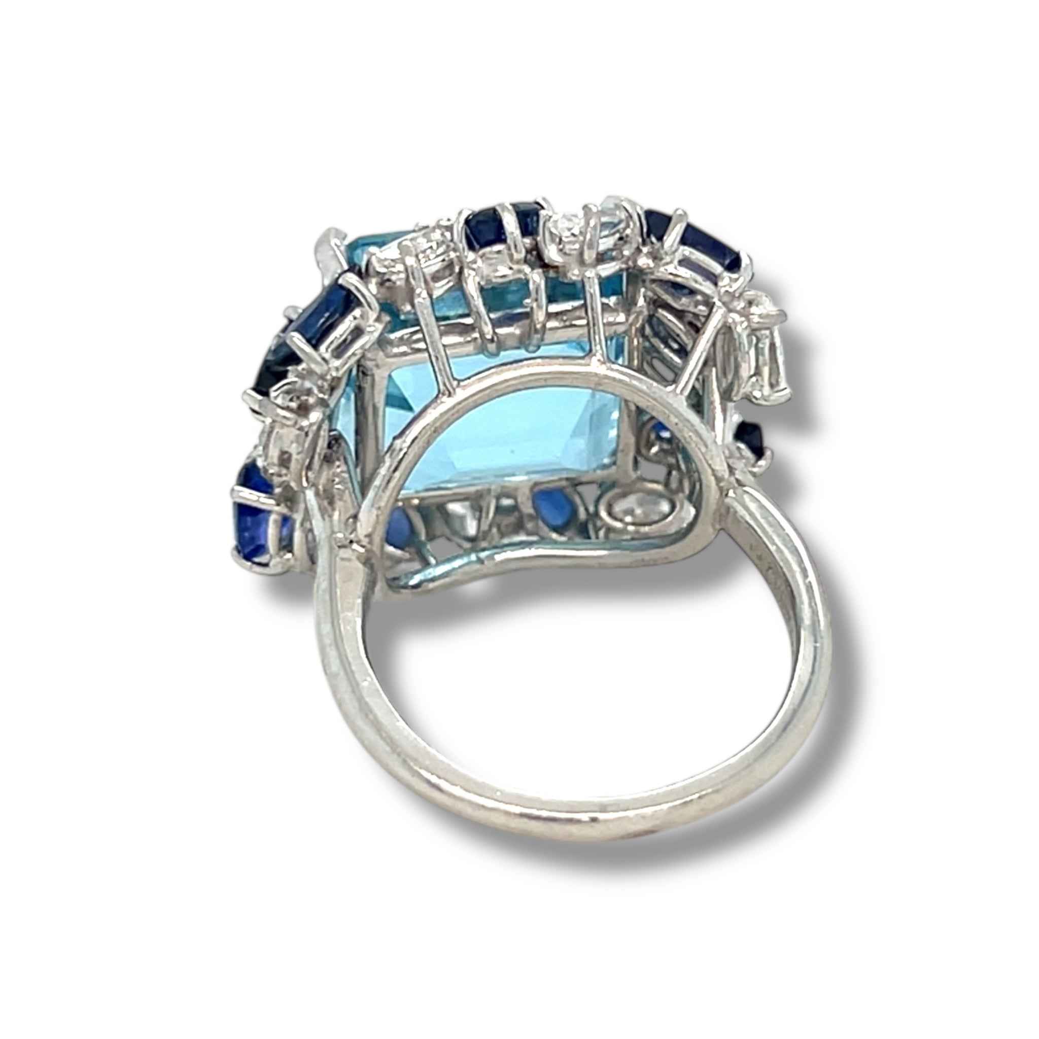 Vintage 1960's Aquamarine, Sapphire & Diamond Cocktail Ring