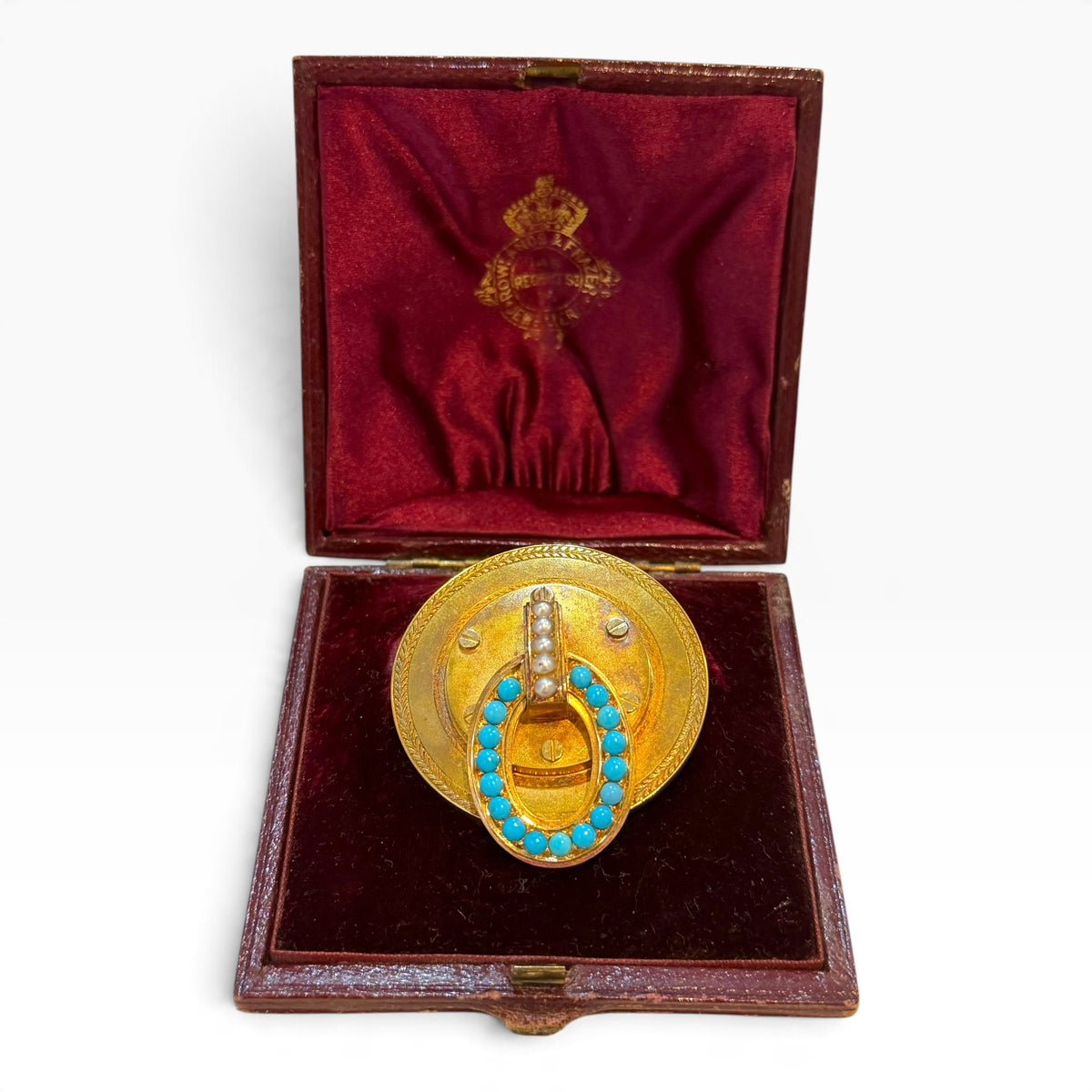 Victorian 15ct Gold & Turquoise Door Knocker Brooch