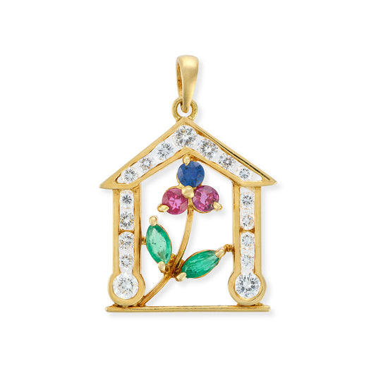 Diamond, Ruby, Sapphire & emerald Floral Pendant - Wildsmith Jewellery