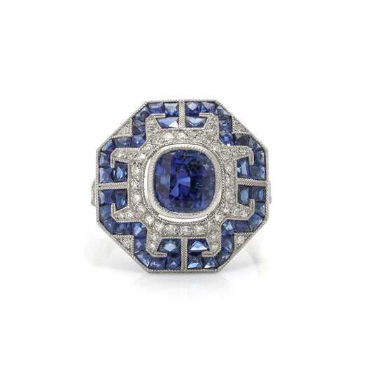 Art Deco Style Sapphire & Diamond Ring - Wildsmith Jewellery