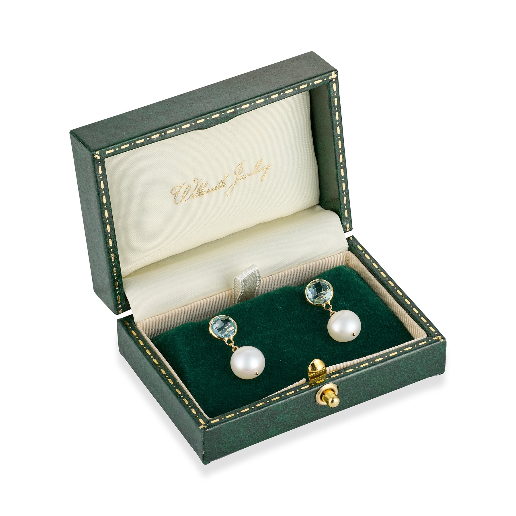 Blue Topaz & Akoya Pearl Drop Earrings