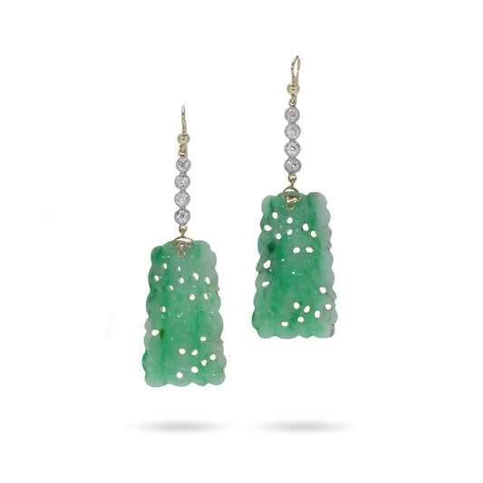 Art Deco Jade and Diamond Earrings - Wildsmith Jewellery