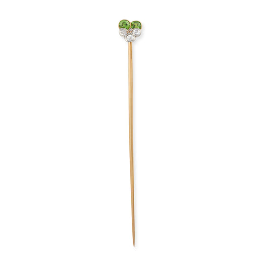 Belle Époque Green Garnet & Diamond Pansy Stickpin - Wildsmith Jewellery