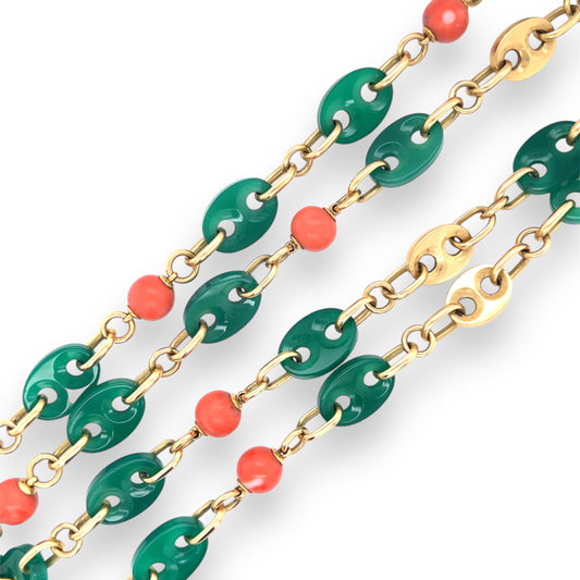1970's 18ct Gold, Chrophrase & Coral Necklace - Wildsmith Jewellery