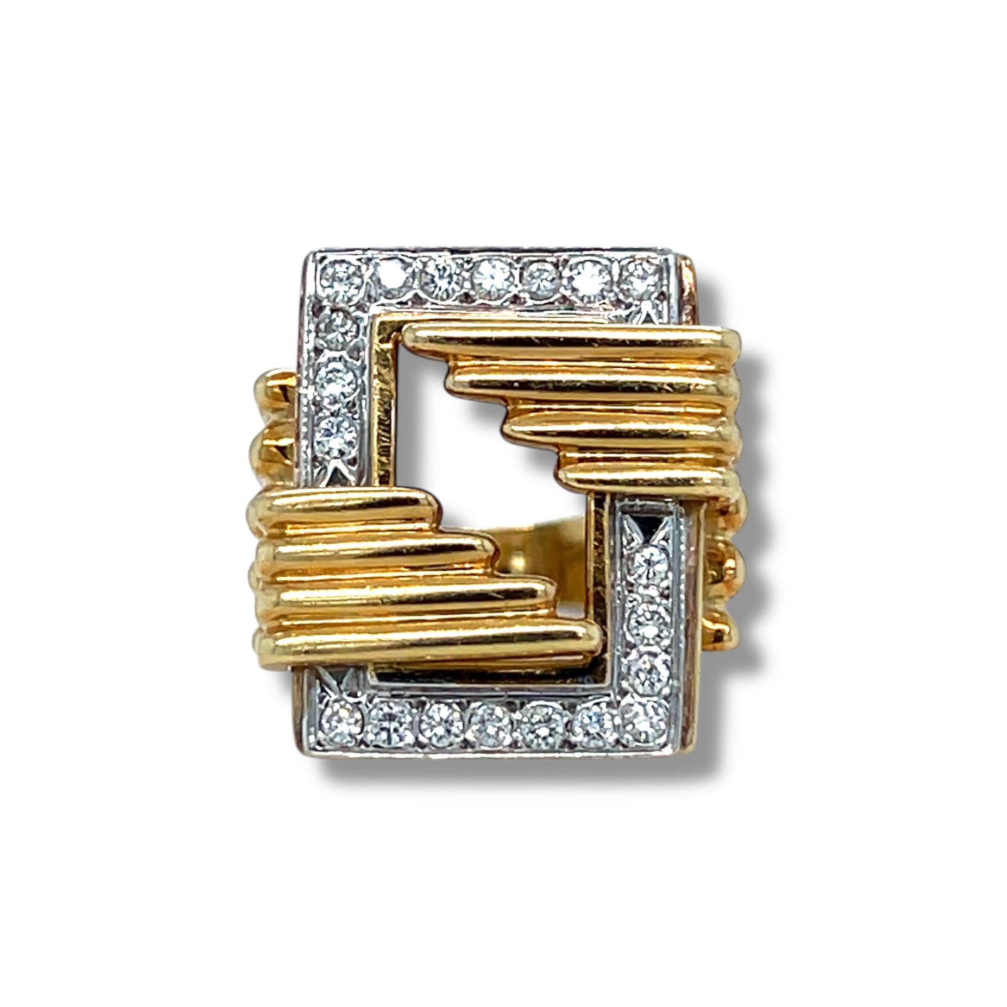 Vintage 18ct Gold & Diamond Geometric Ring