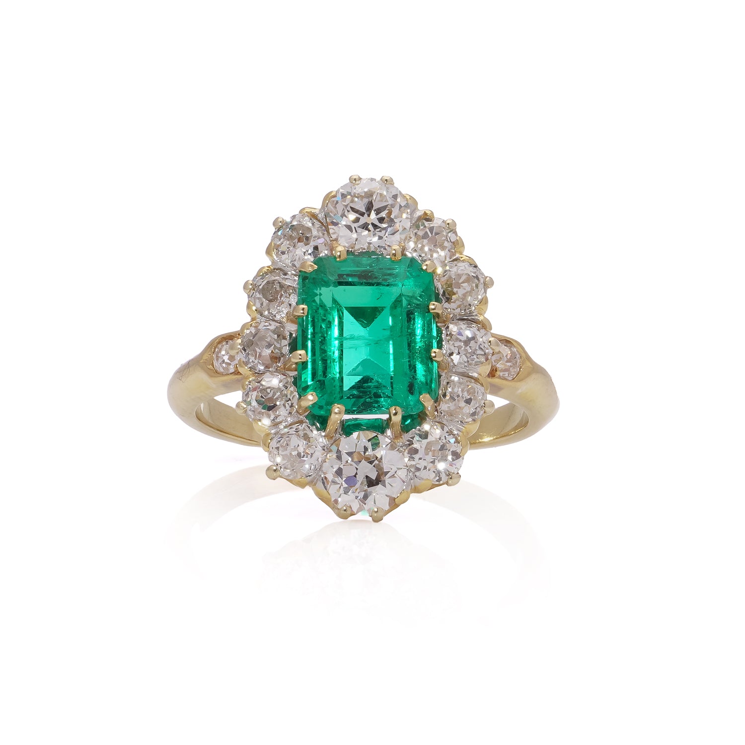Vintage Emerald & Diamond Cluster Ring - Wildsmith Jewellery