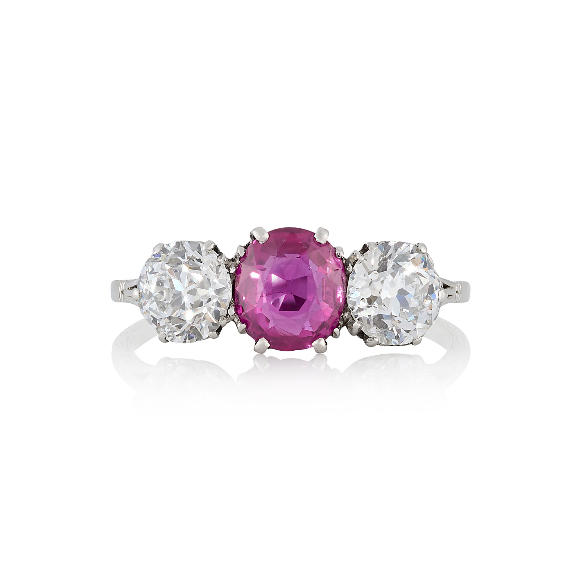 Edwardian Ruby and Diamond Three Stone Engagement Ring