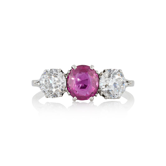 Edwardian Ruby and Diamond Three Stone Engagement Ring - Wildsmith Jewellery