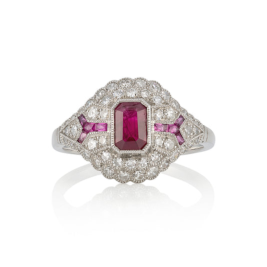 Ruby & Diamond Art Deco Style Ring - Wildsmith Jewellery