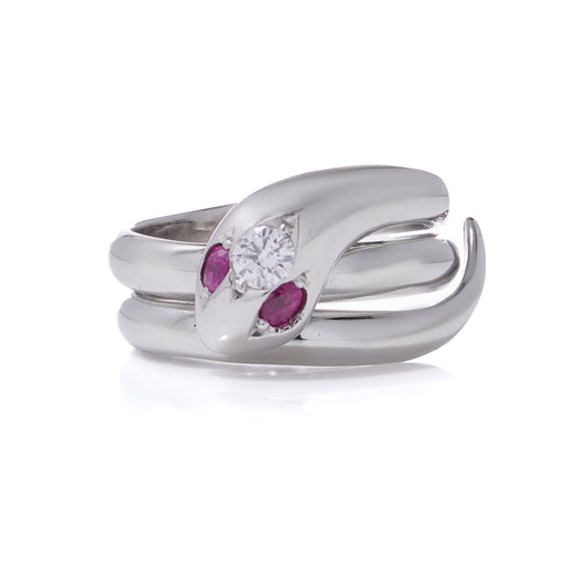 Platinum, Ruby & Diamond Snake Ring - Wildsmith Jewellery