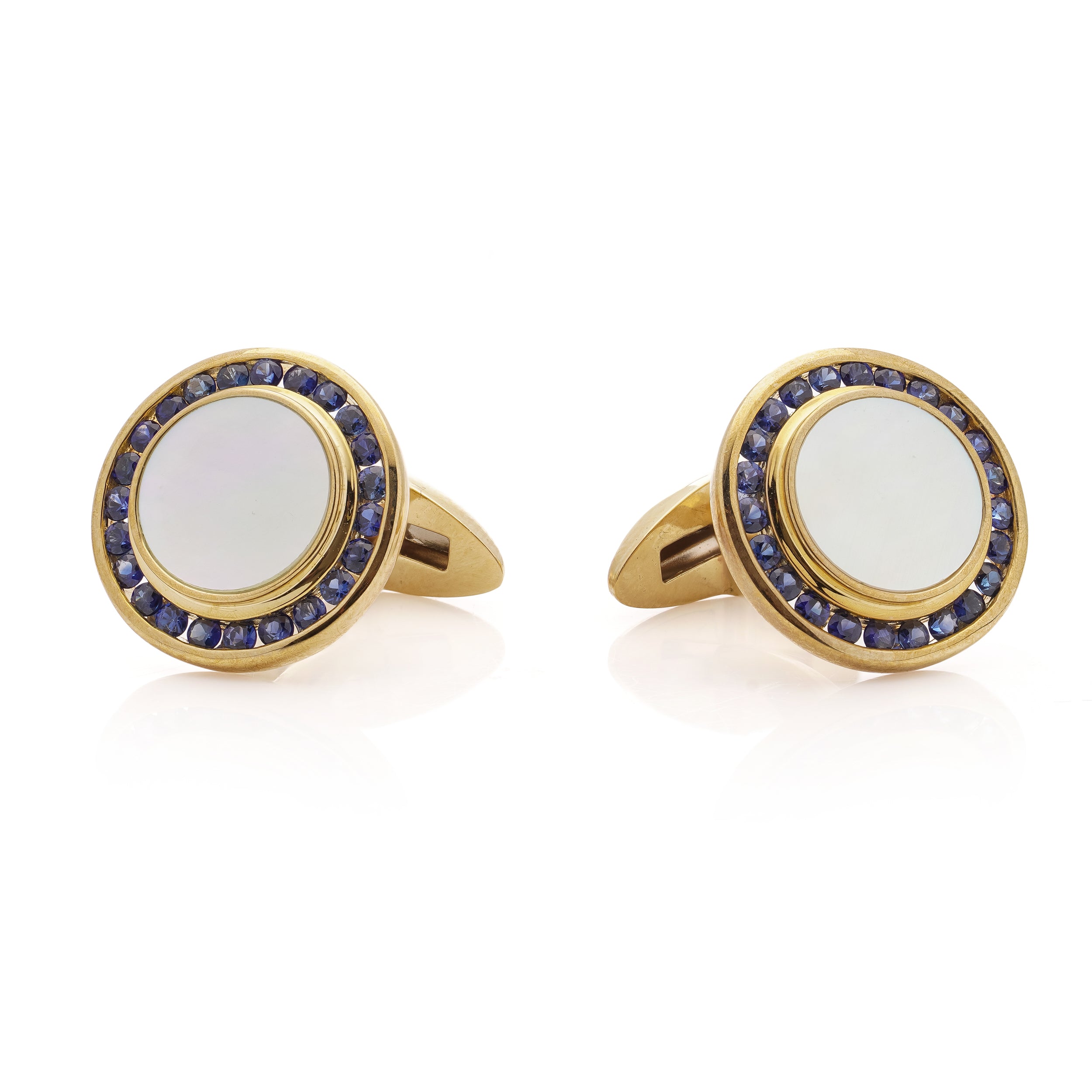 Sapphire, Mother of Pearl and Gold Cufflinks - Wildsmith Jewellery