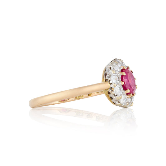 Antique 18ct Ruby & Diamond Cluster Ring - Wildsmith Jewellery