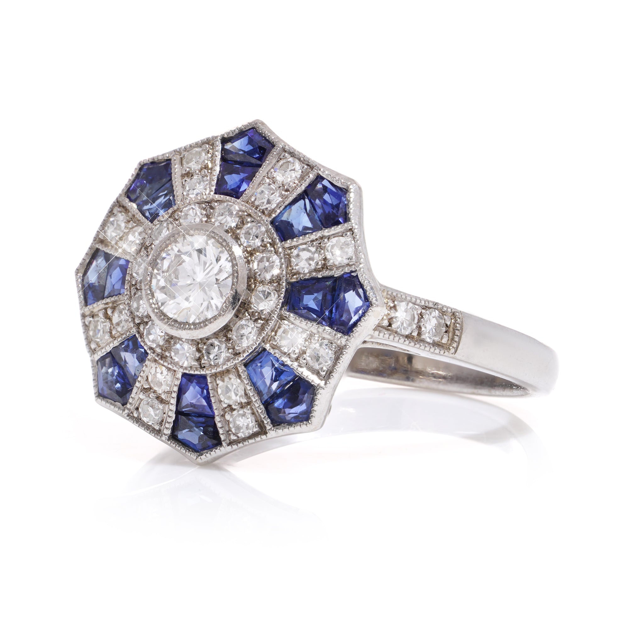 Art Deco Revival Sapphire & Diamond Ring - Wildsmith Jewellery