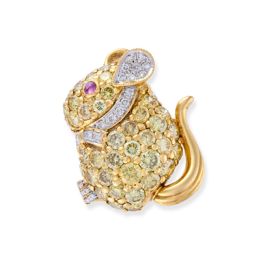 Vintage Yellow Diamond Mouse Brooch - Wildsmith Jewellery