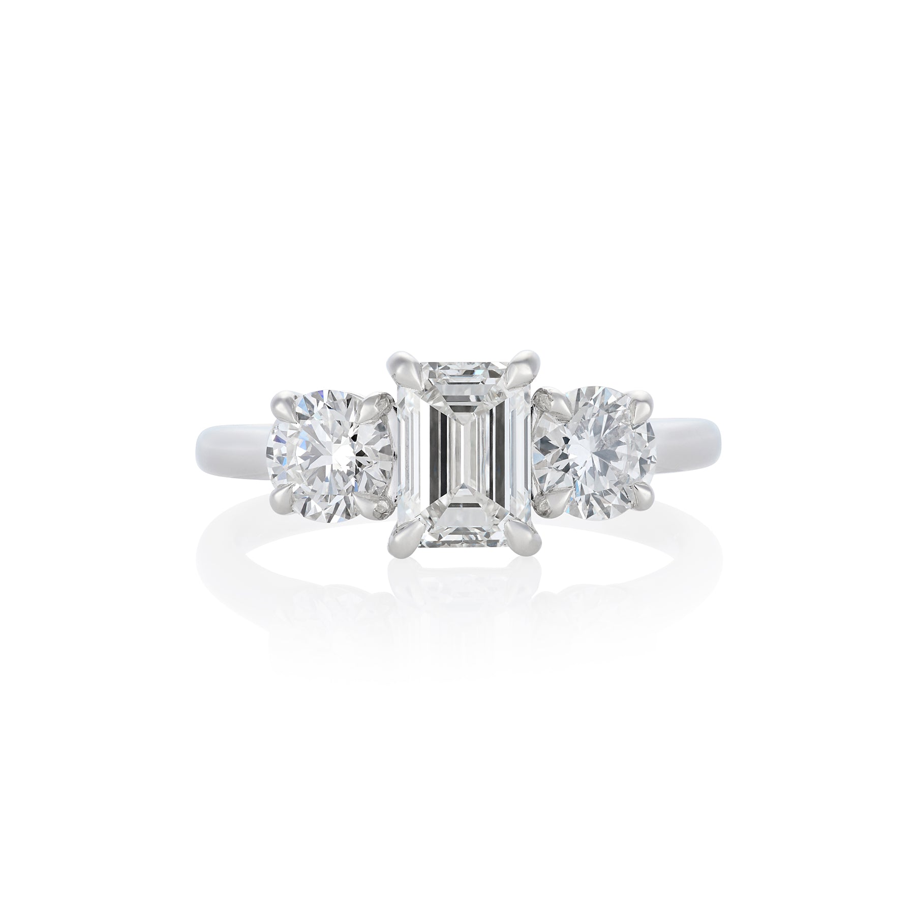 1.1ct GIA Certified Emerald & Brilliant Cut Diamond Three Stone Ring - Wildsmith Jewellery