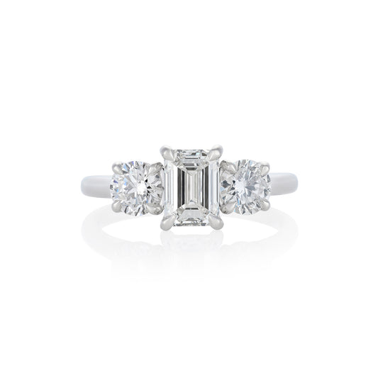 1.1ct GIA Certified Emerald & Brilliant Cut Diamond Three Stone Ring - Wildsmith Jewellery