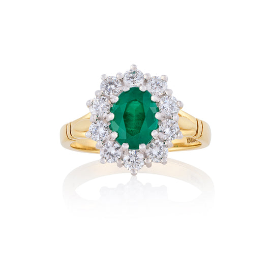 Emerald and Diamond Cluster Engagement Ring - Wildsmith Jewellery