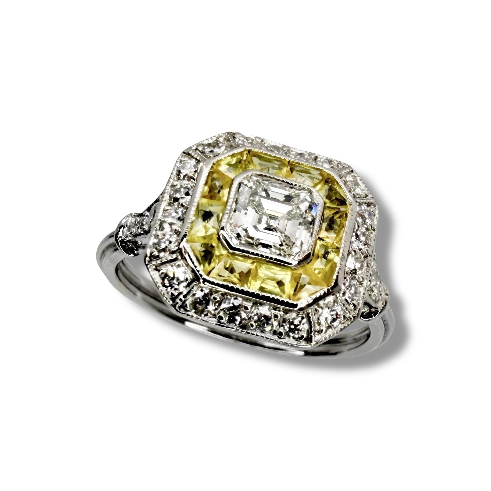 Art Deco Style Diamond and Yellow Sapphire Ring
