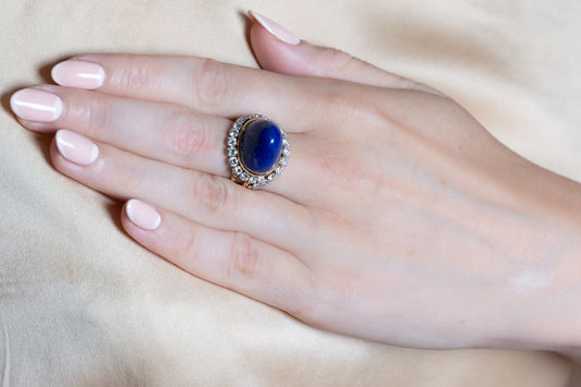 Lapis Lazuli & Diamond Ring, French - Wildsmith Jewellery