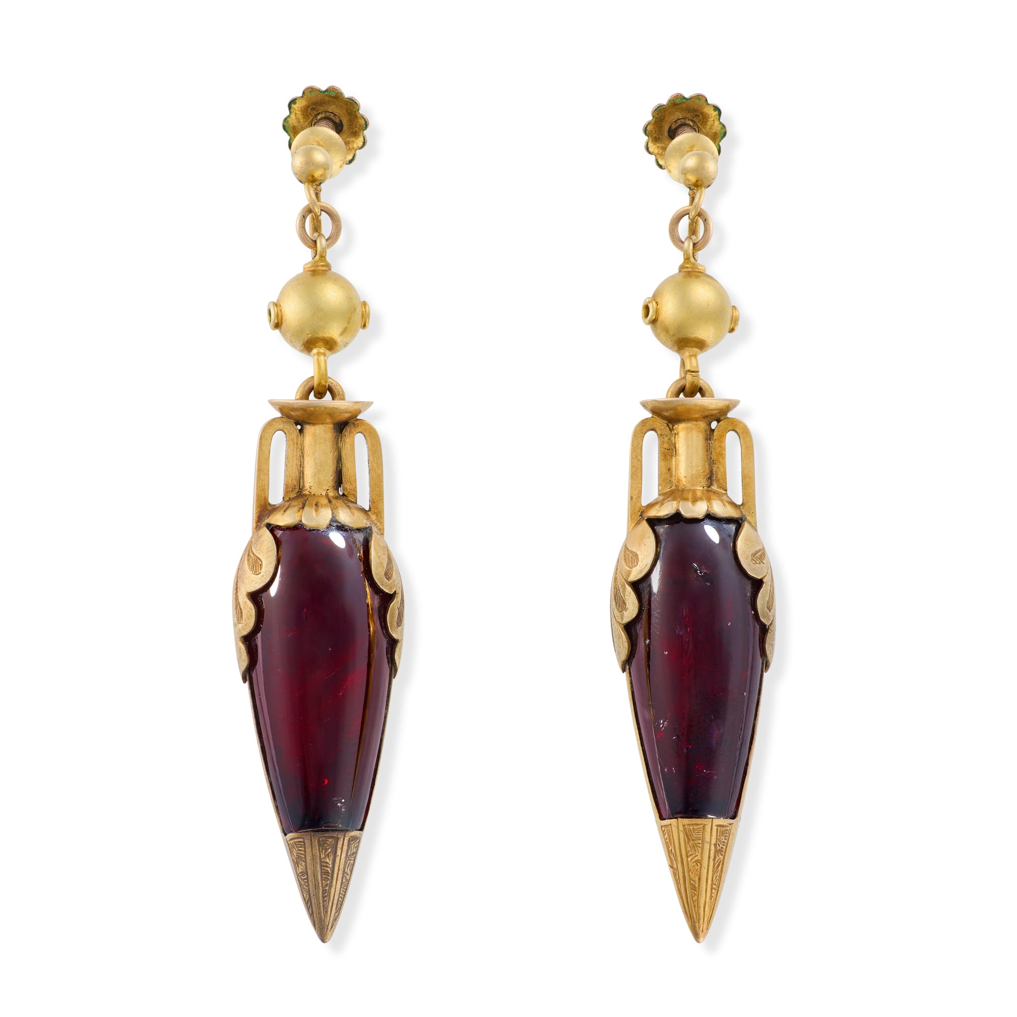 Victorian 18ct Gold & Garnet Urn Earrings, Circa 1850