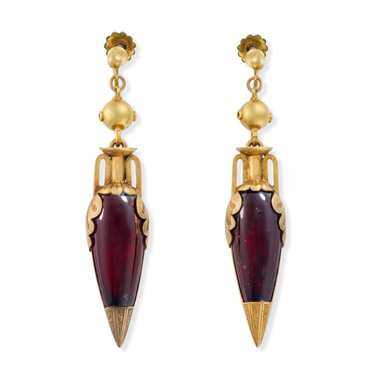 Victorian 18ct Gold & Garnet Urn Earrings, Circa 1850 - Wildsmith Jewellery