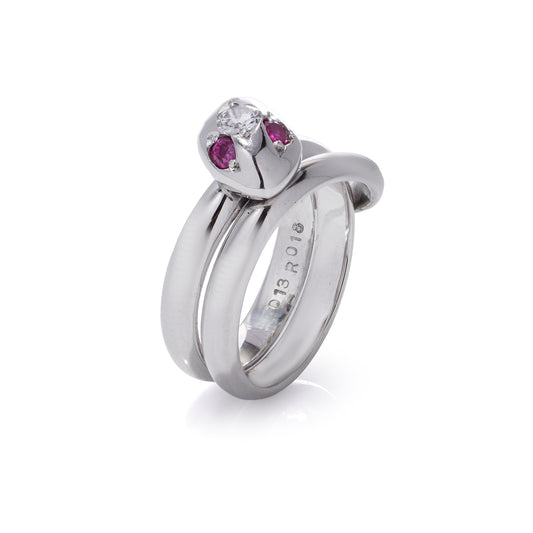 Platinum, Ruby & Diamond Snake Ring - Wildsmith Jewellery