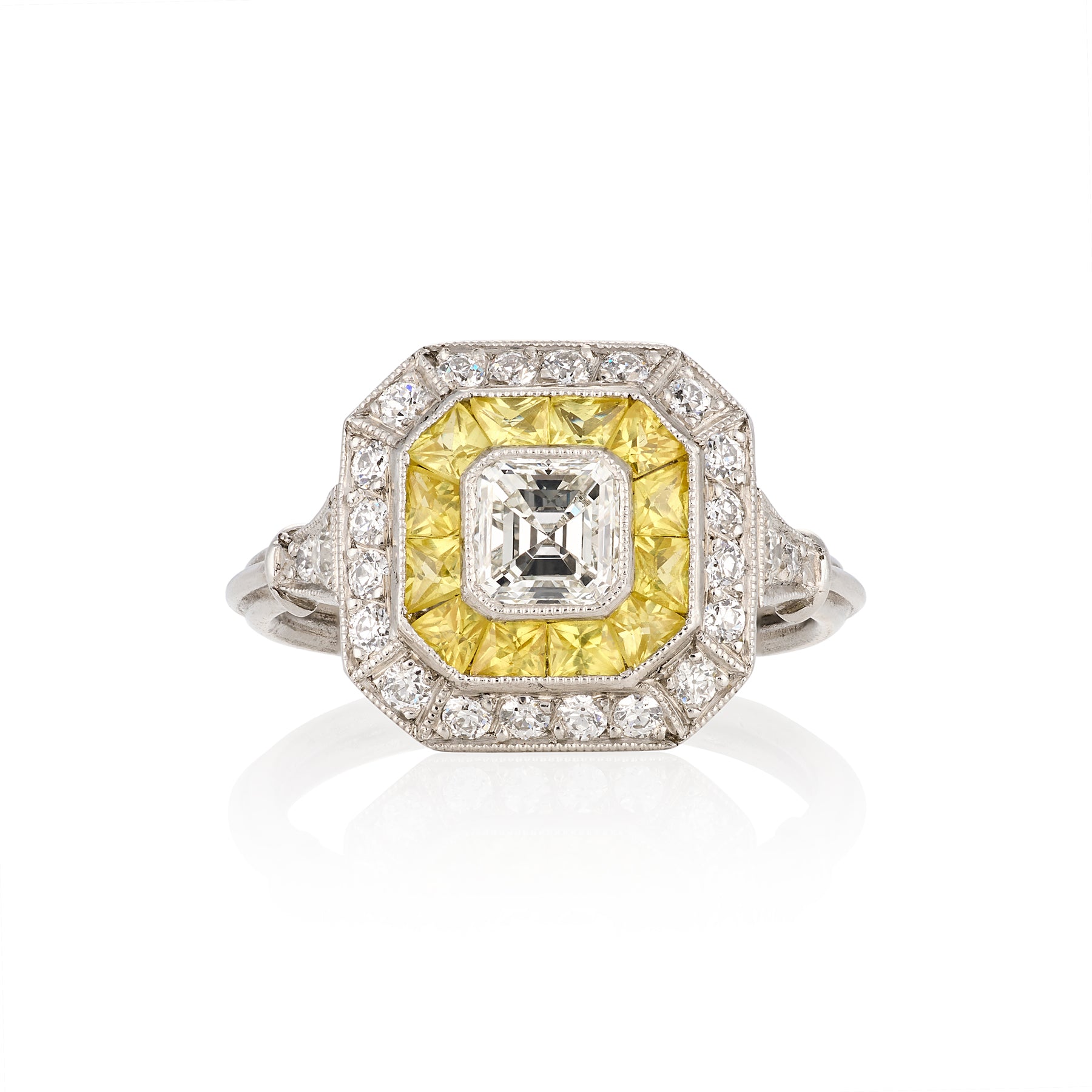 Art Deco Style Diamond and Yellow Sapphire Ring - Wildsmith Jewellery