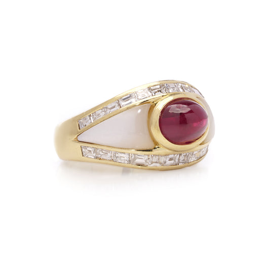 Ruby, Diamond & Mother of Pearl Ring - Wildsmith Jewellery