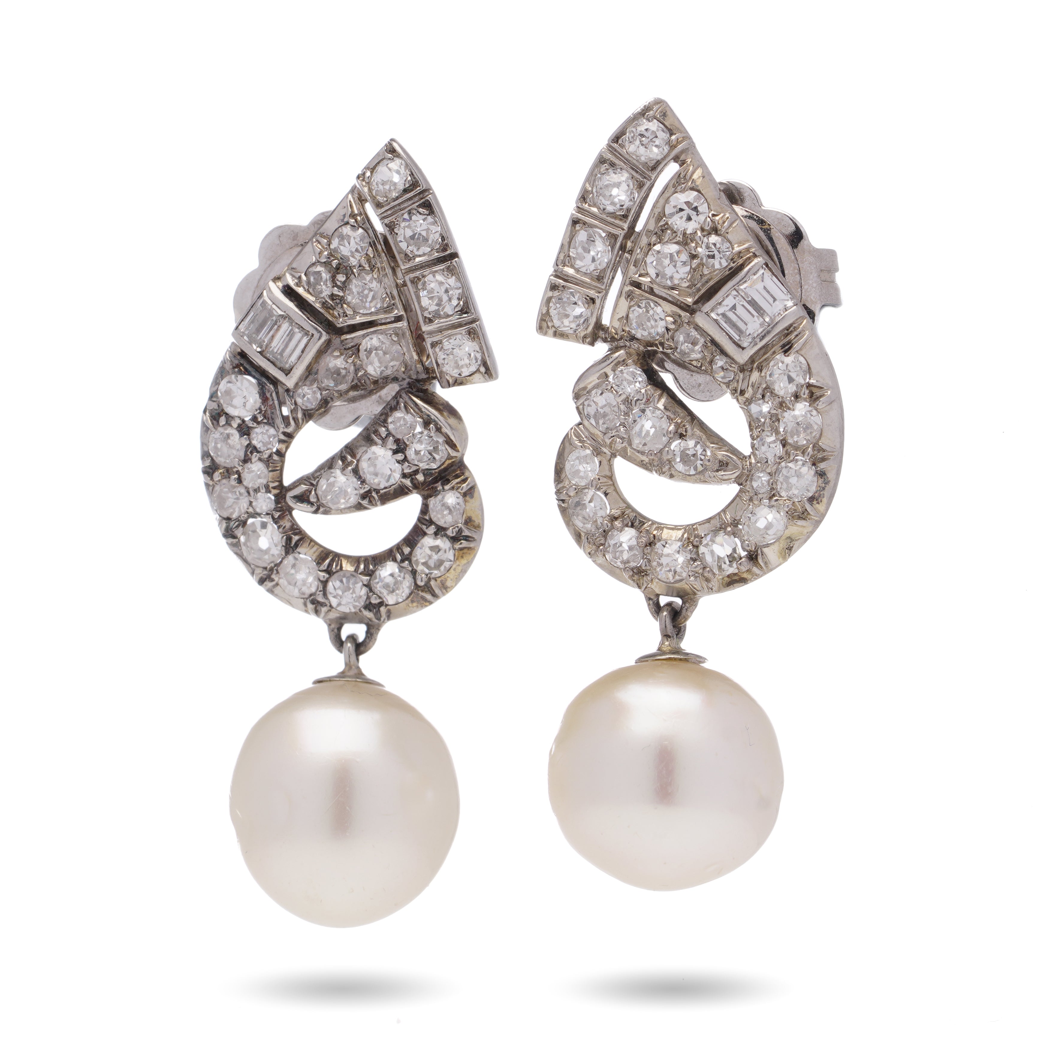 Edwardian Pearl & Diamond Cornucopia Earrings - Wildsmith Jewellery