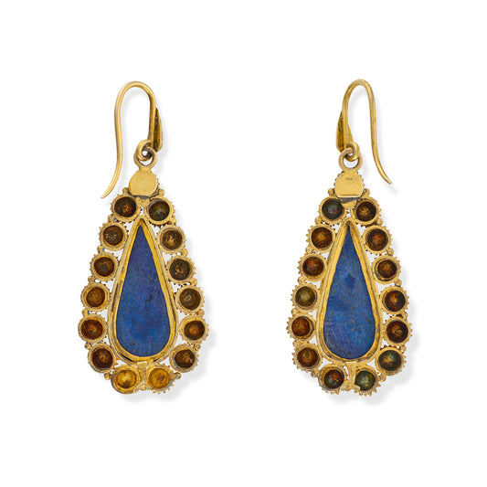 Vintahe 18ct Gold & Lapis Lazuli Drop Earrings - Wildsmith Jewellery