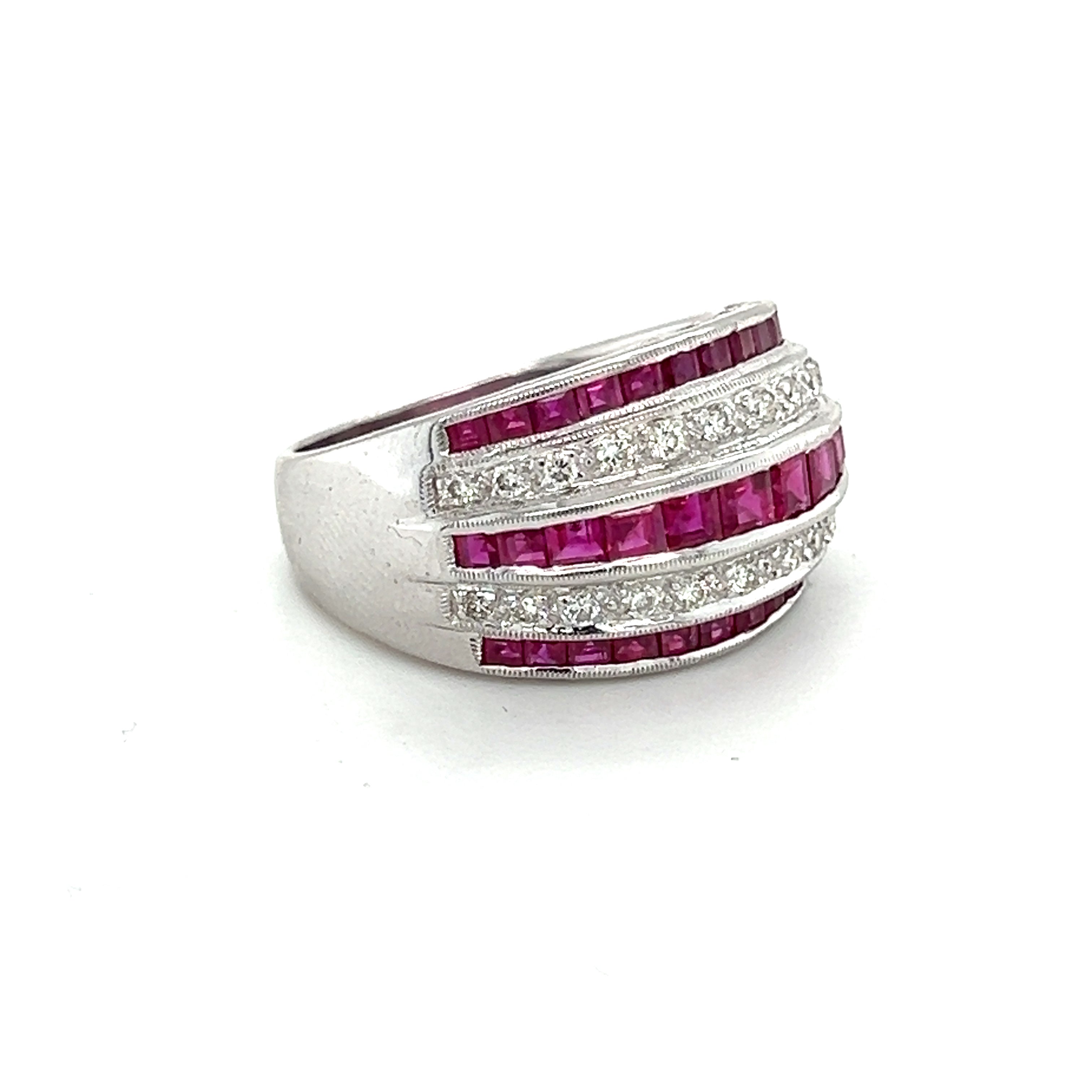 Art Deco Style Ruby and Diamond 5 Row Ring - Wildsmith Jewellery