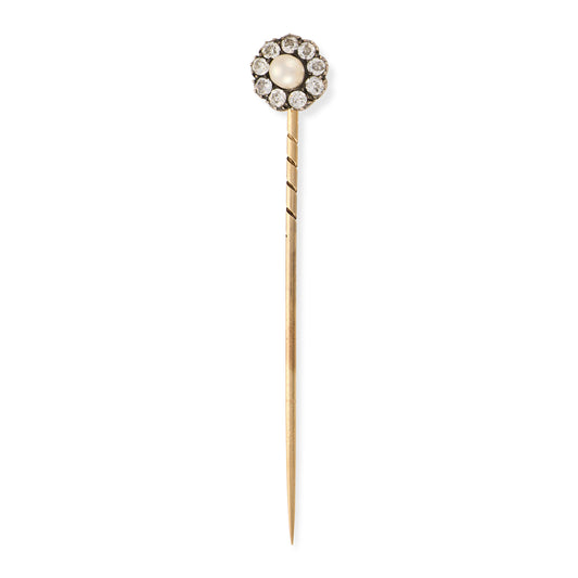 Natural Pearl & Diamond Stickpin