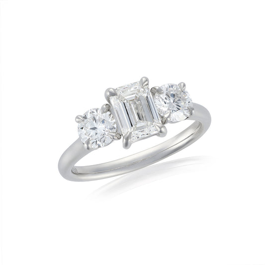 1.1ct GIA Certified Emerald & Brilliant Cut Diamond Three Stone Ring - Wildsmith Jewellery