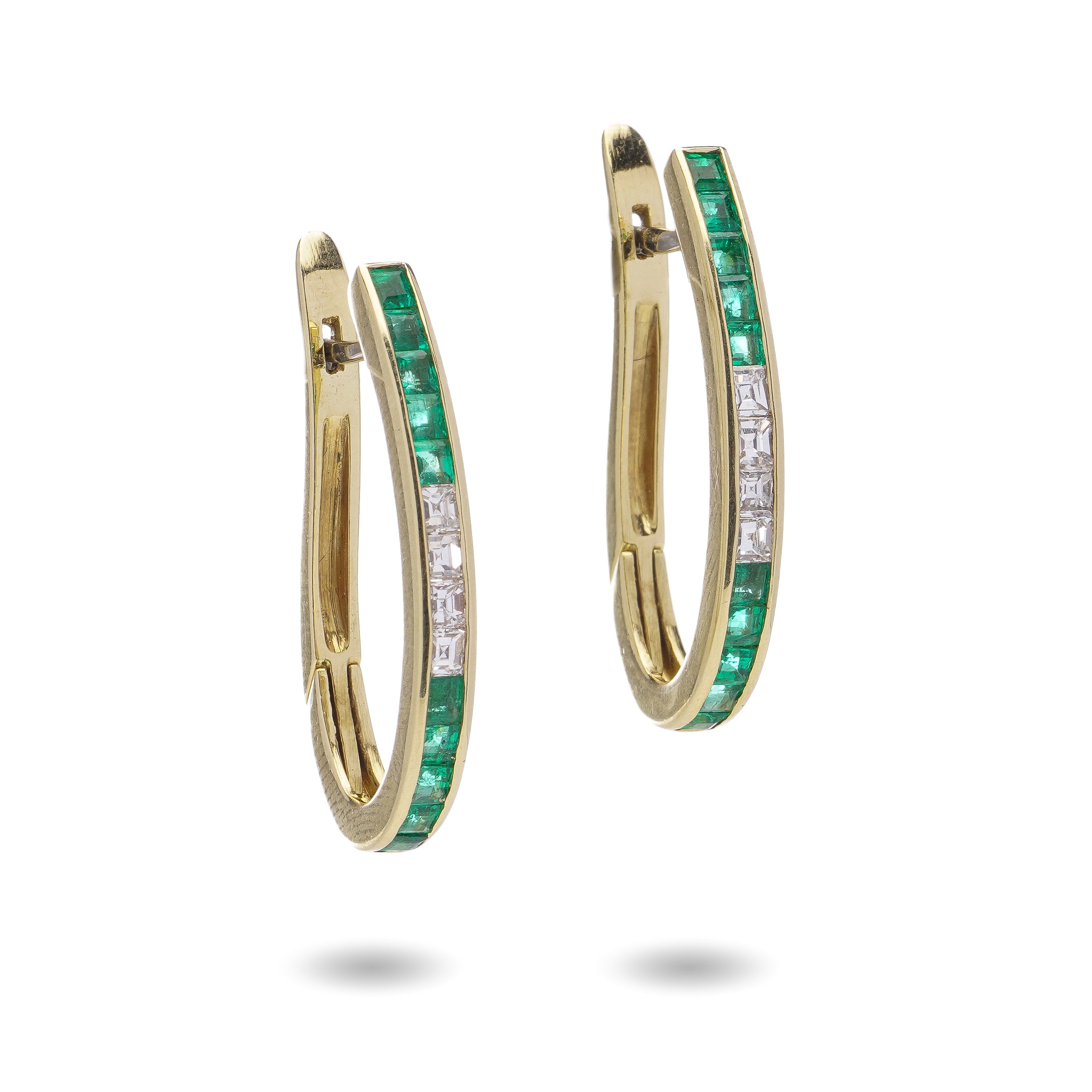 Emerald & Diamond Hoop Earrings, 18ct Gold - Wildsmith Jewellery