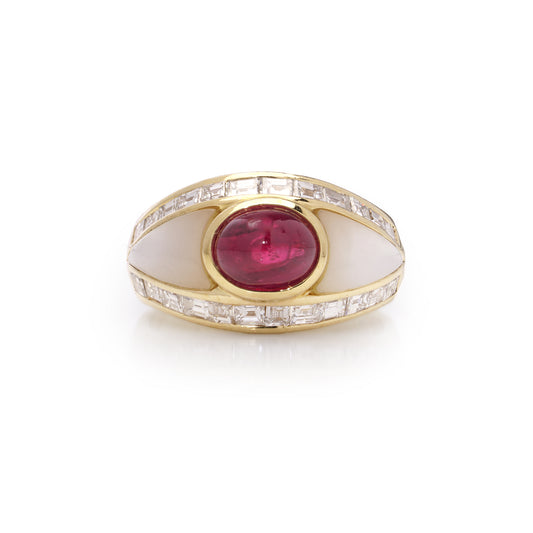 Ruby, Diamond & Mother of Pearl Ring - Wildsmith Jewellery