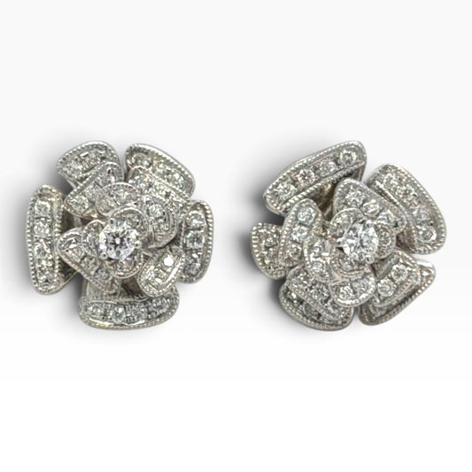 18ct White Gold Diamond Rose Stud Earrings