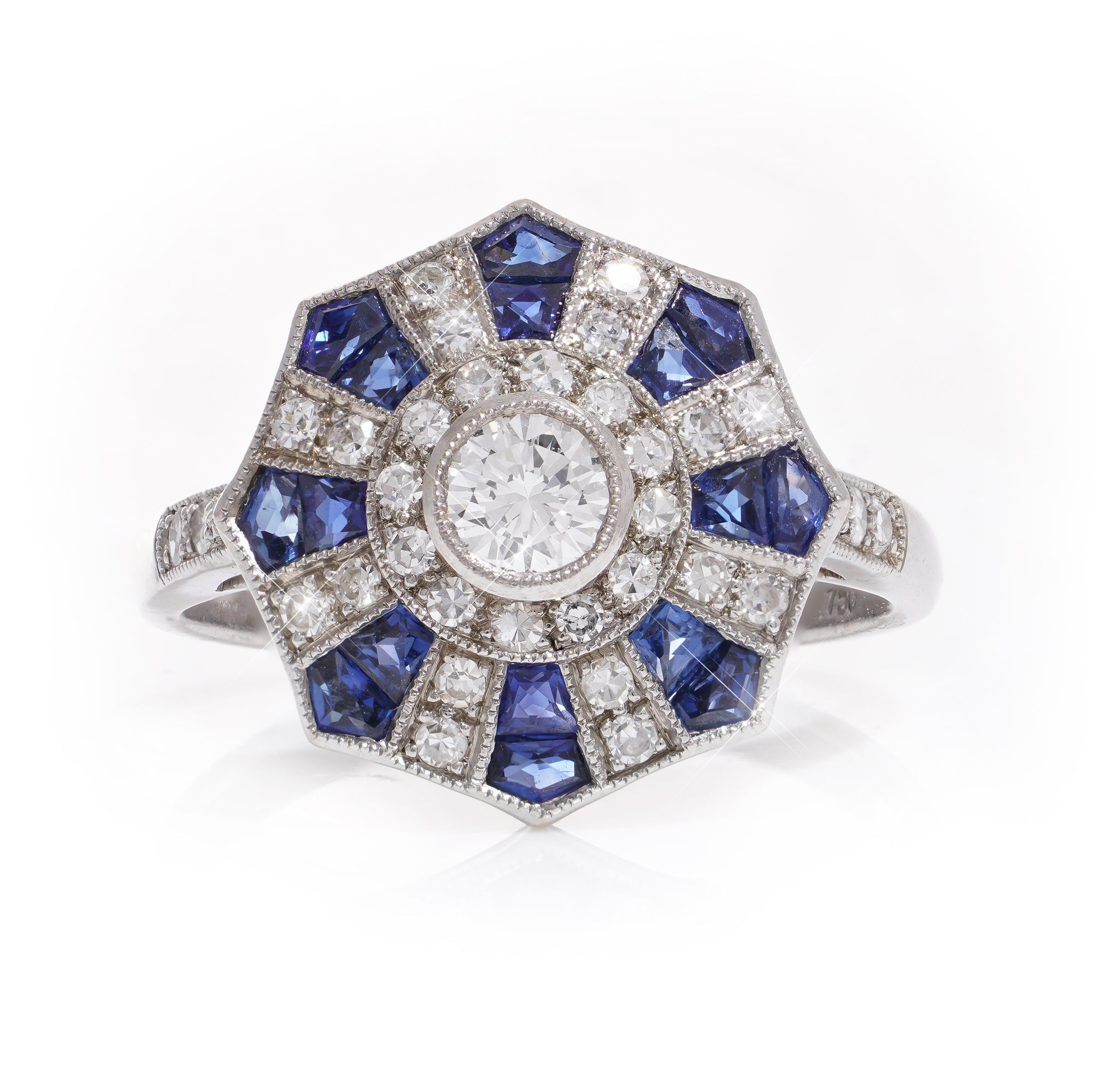 Art Deco Revival Sapphire & Diamond Ring - Wildsmith Jewellery