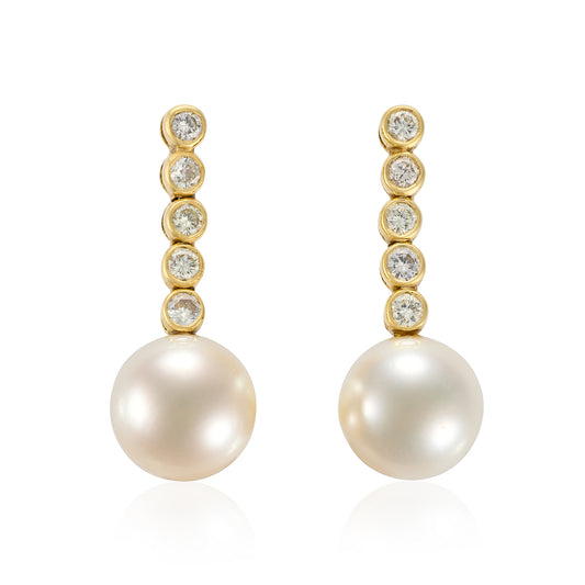 South Sea Pearl & Diamond Drop Earrings