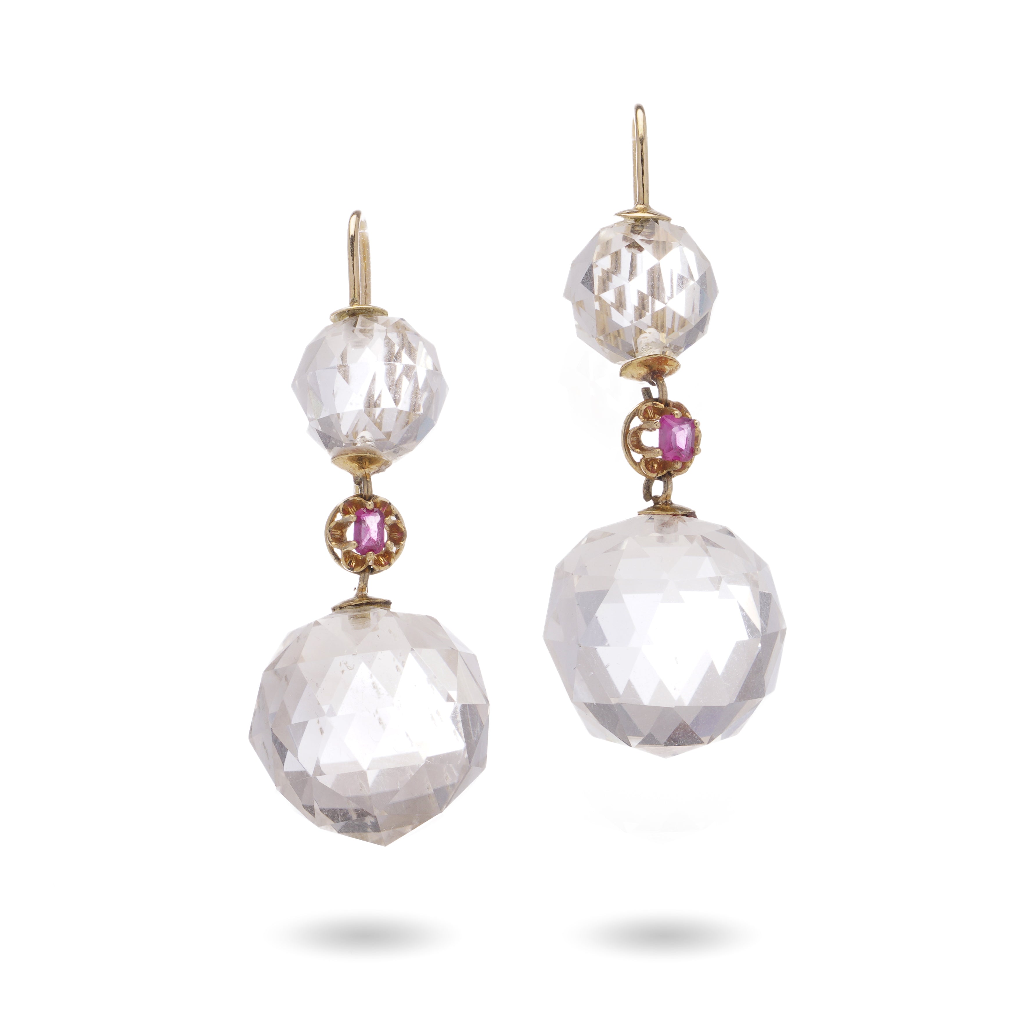 Victorian Rock Crystal and Ruby Earrings - Wildsmith Jewellery