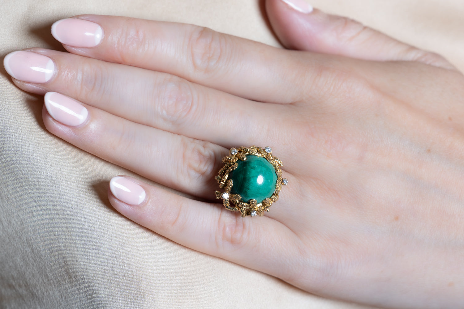 1970's Malachite & Diamond Ring by Ben Rosenfeld