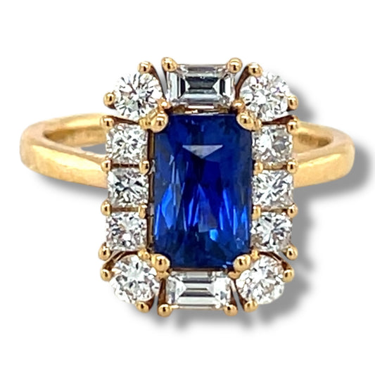 2.55ct Radiant Cut Sapphire & Diamond Ring - Wildsmith Jewellery